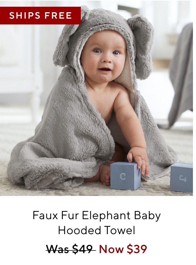 FAUX FUR ELEPHANT BABY HOODED TOWEL