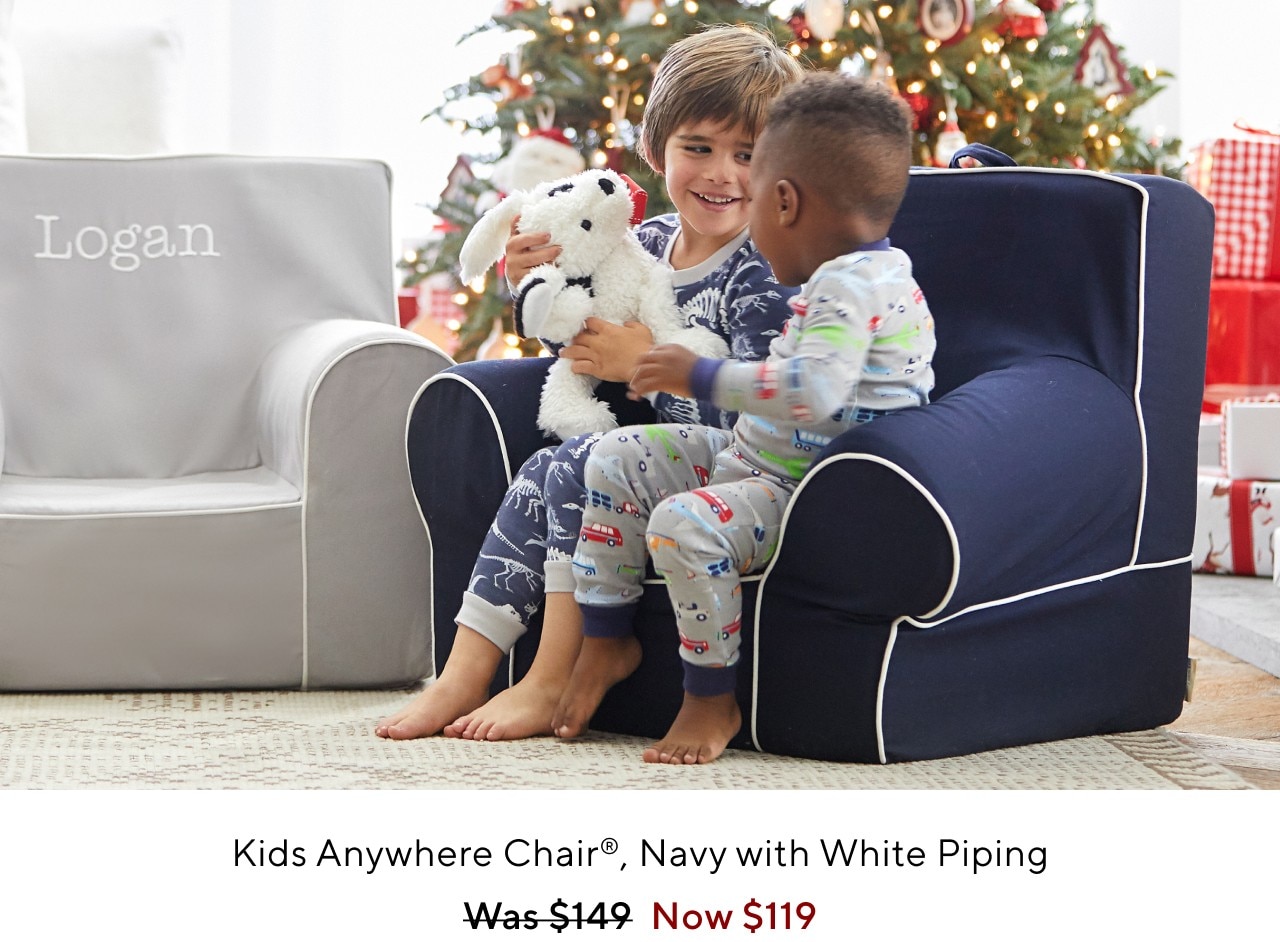 KIDS ANYWHERE CHAIR, NAVY WITH WHITE PIPING