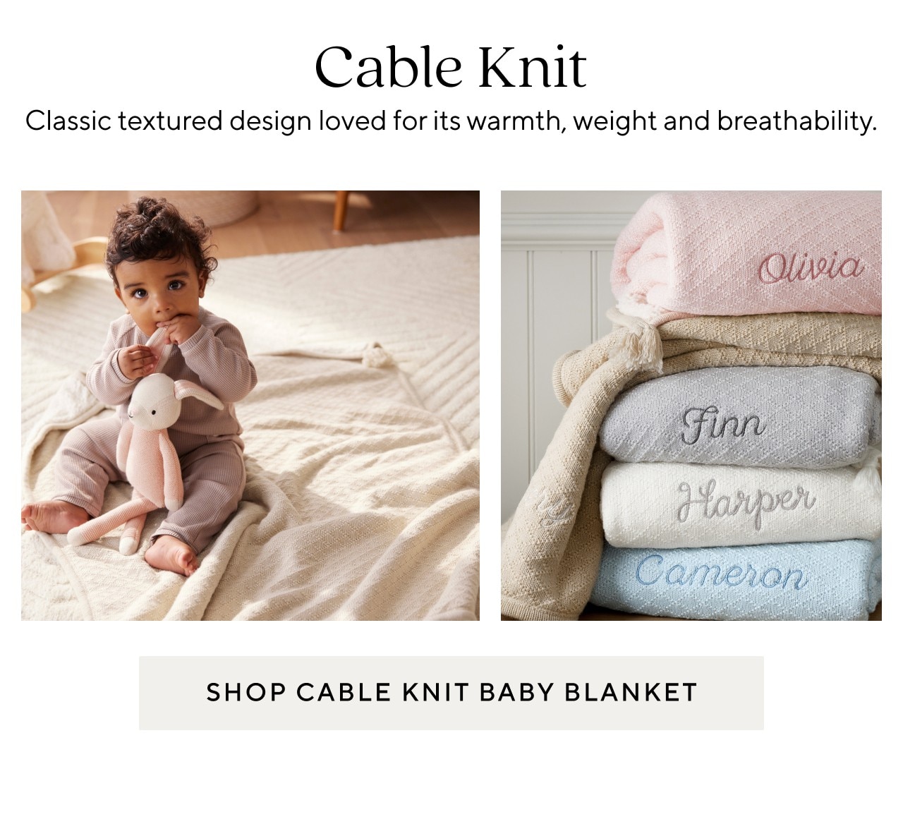 SHOP CABLE KNIT BABY BLANKET