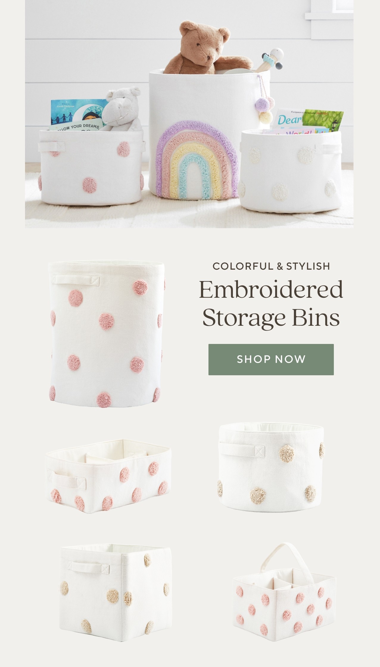 EMBROIDERED STORAGE BINS