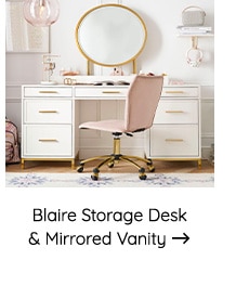  Blaire Storage Desk Mirrored Vanity 