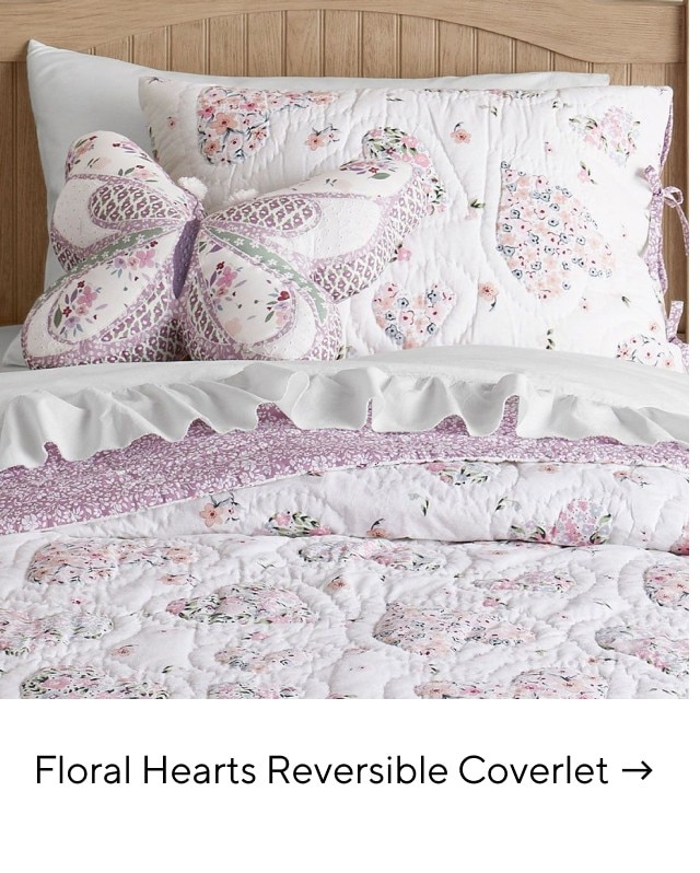 FLORAL HEARTS REVERSIBLE COVERLET