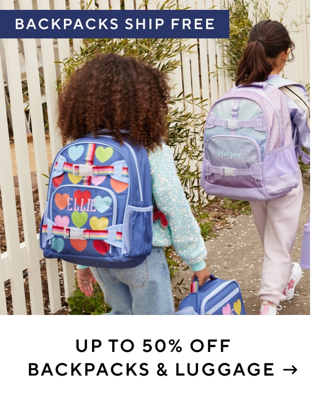 up to 50% off backpacks & luggage