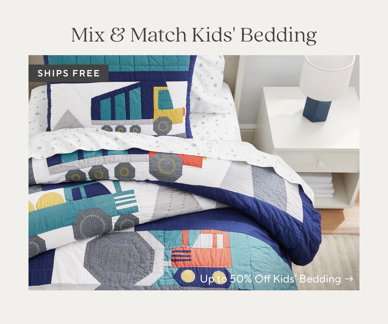 up to 50% off kids' bedding