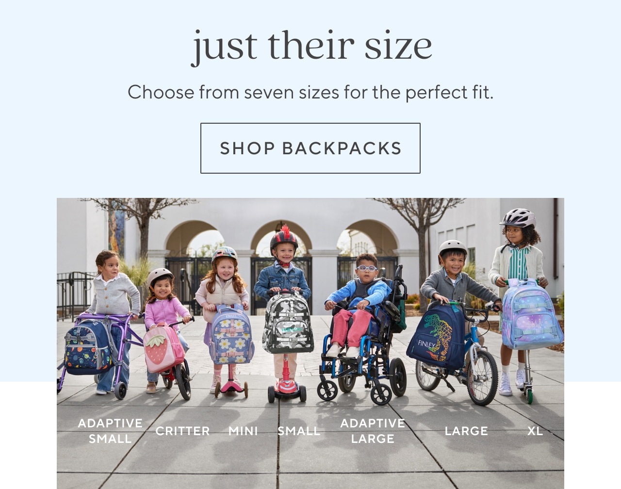 just their size. shop backpacks