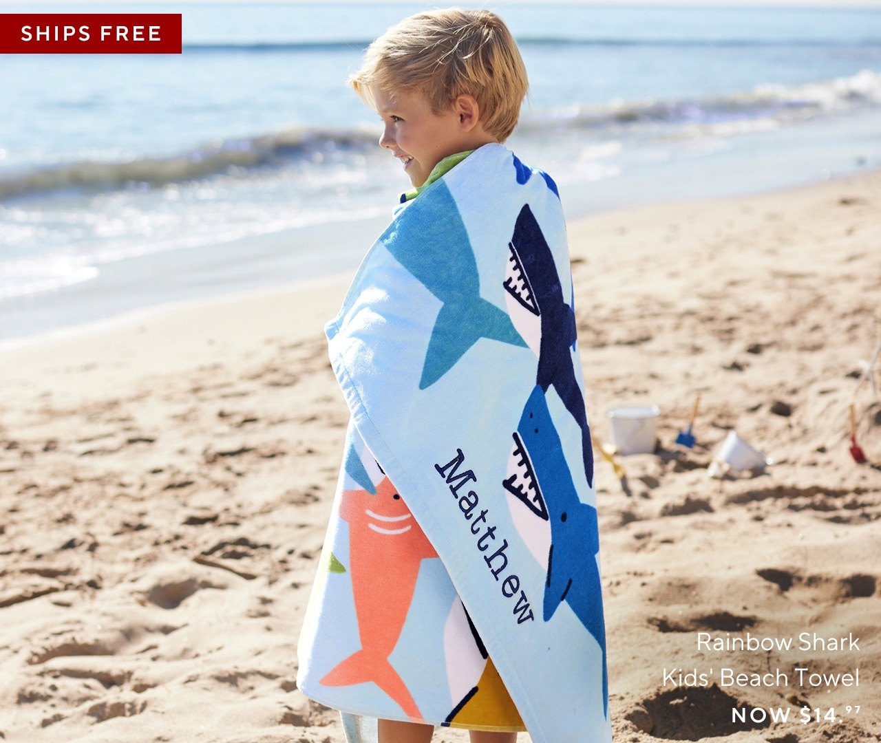 rainbow shark kids' beach towel