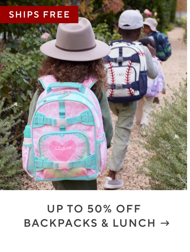 up to 50% off backpacks & lunch
