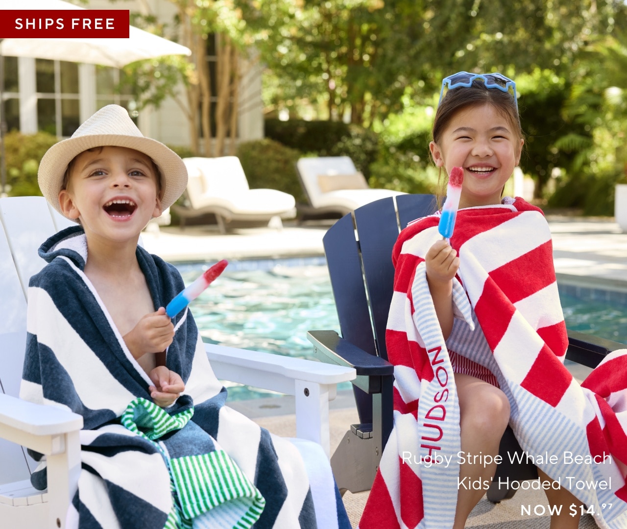 rugby stripe whale beach kids' hooded towel