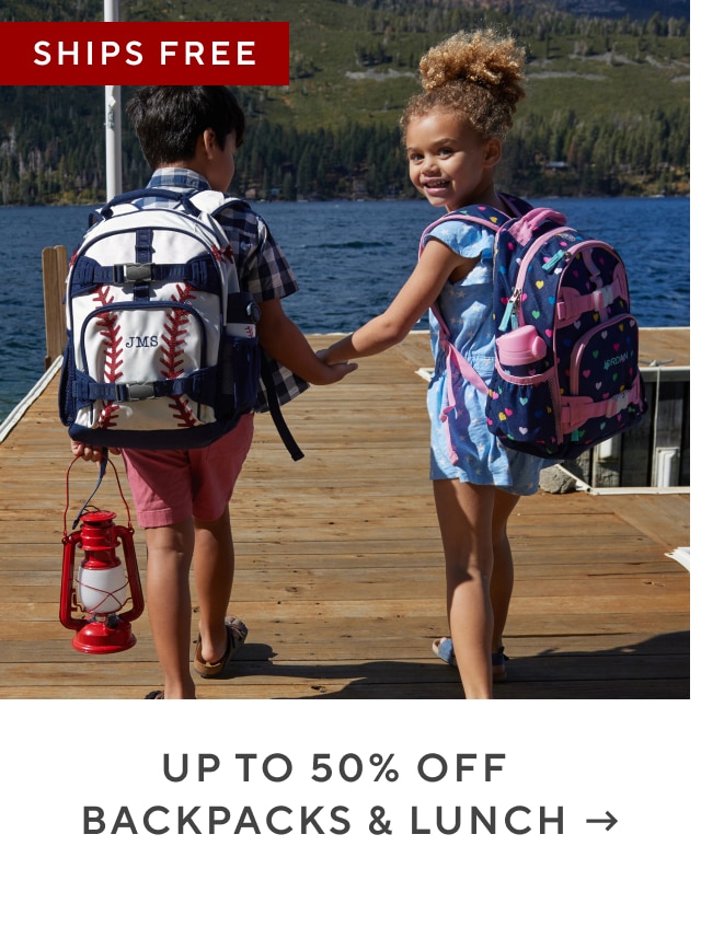 up to 50% off backpacks & lunch