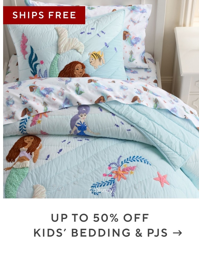 up to 50% off kids' bedding & pjs