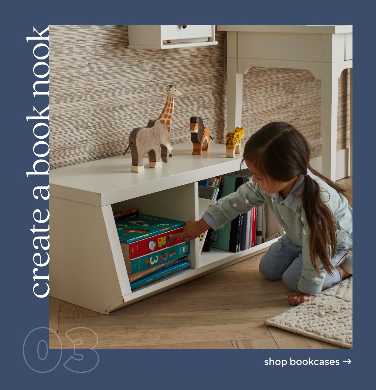 create a book nook. shop bookcases