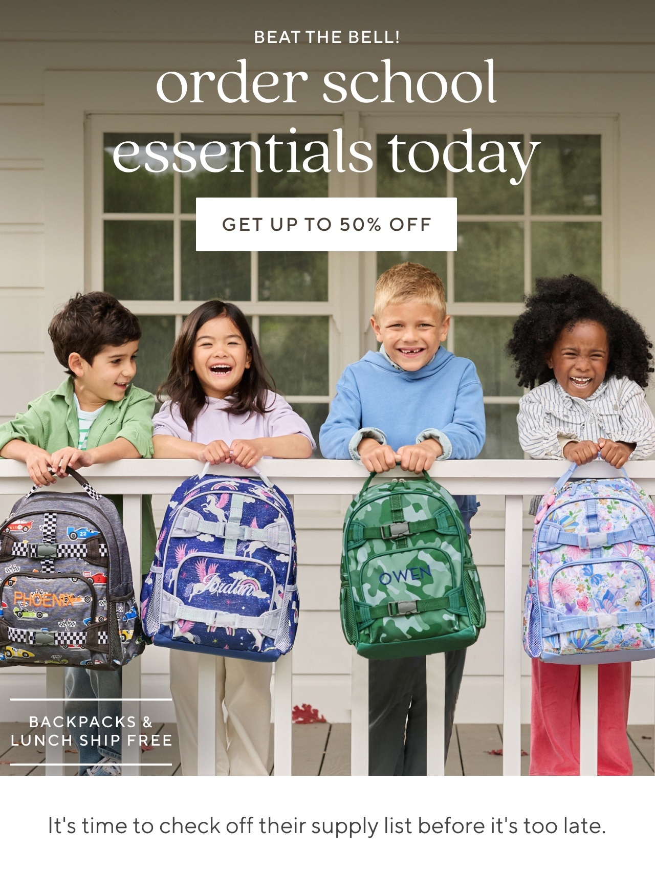 order school essentials today. get up to 50% off