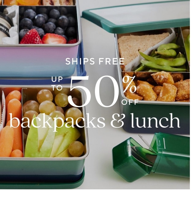 up to 50% off backpacks & lunch